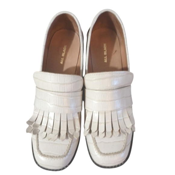 ALL BLACK Cream Croc Embossed Heeled Loafers Size 9.5 - Picture 3 of 14